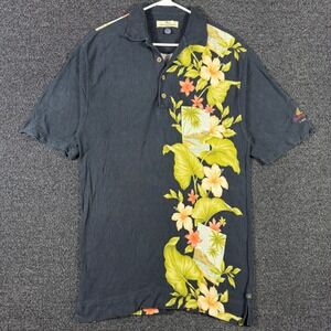 Vintage Tommy Bahama Challenge Polo Men's XL Black Tropical Silk Blend Hawaiian